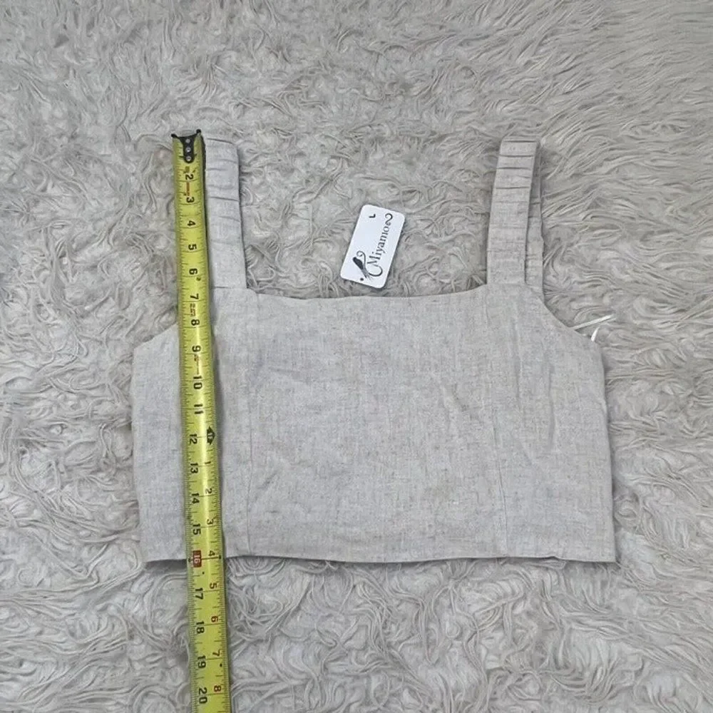 Lush Womens Open Back Linen Beige Cropped Tank Top Blouse NWT Size Large